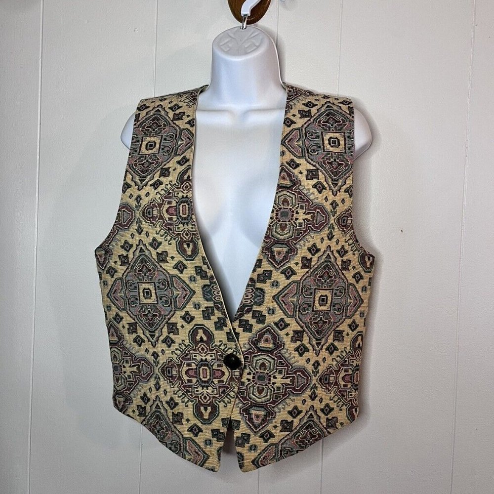 Vintage Gotcha Covered Tapestry Vest Cottagecore Bohemian small
